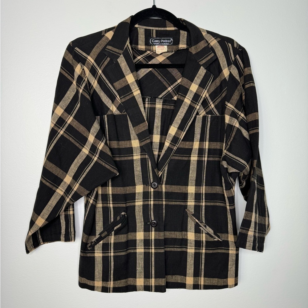 Vintage plaid cotton neutral blazer size 8